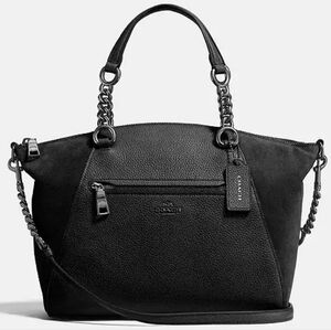 Coach Chain Prairie Satchel Bag in Black Leather / Suede